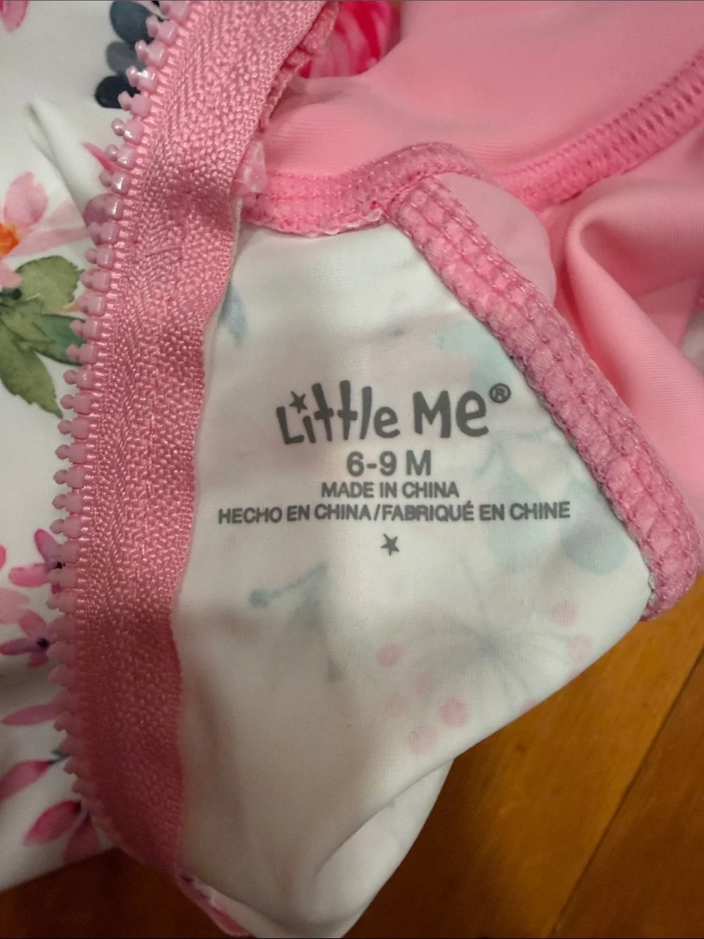Little me infant Rash guard Pink Floral Baby One-Piece Swimsuit 6-9 months